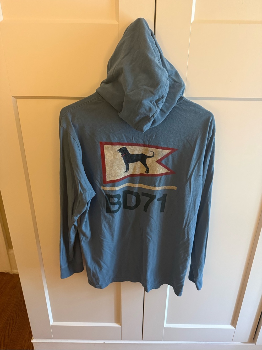 The Black Dog Slate Blue Hooded Long-Sleeve with Dog Flag Graphic